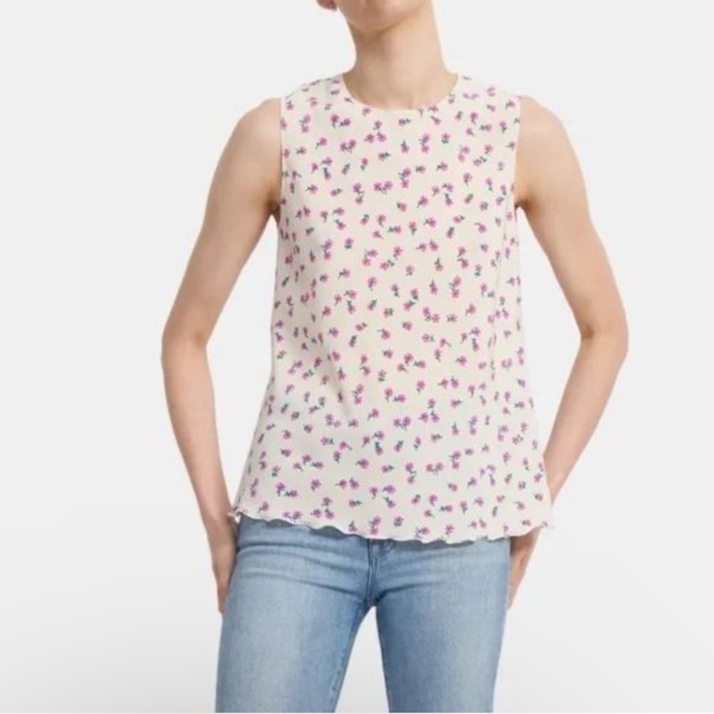 Theory Floral Print Ruffle shell Silk Tank Top- NWT